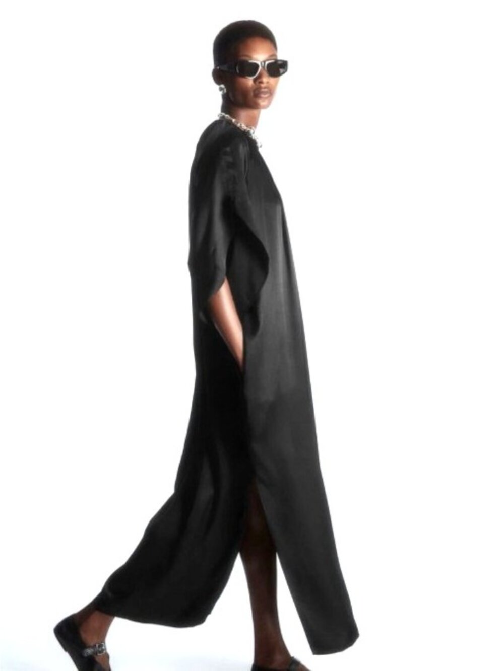 COS Satin Maxi Dress Gathered Neck Size 10